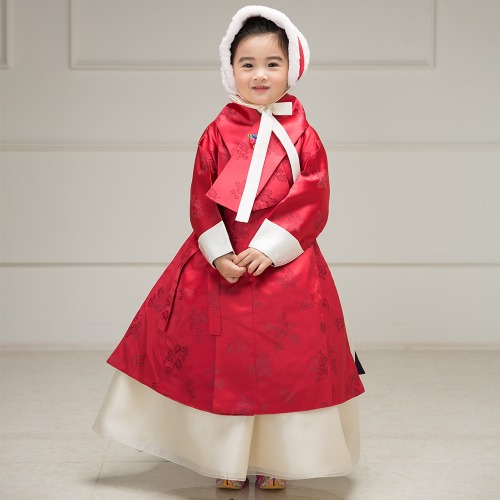 民韩服传统红色长袍 高级传统高级韩服 儿童周岁百日婴儿连衣裙