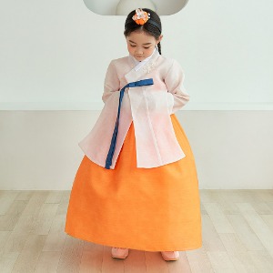 闵韩服 橙色 高级 传统女童 高级韩服 新年装 儿童周岁百日 婴儿礼服幼儿